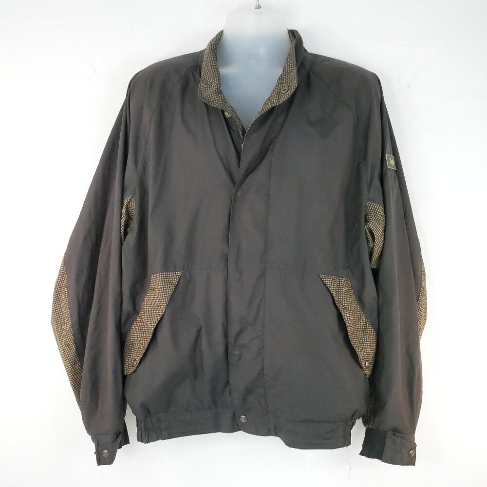 Dryjoys FootJoy Jacket Men Lg 2-Tone Brown Golf Full Zip Windbreaker Houndstooth